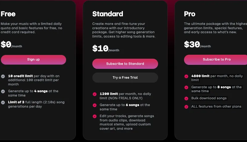 Udio Pricing Plans